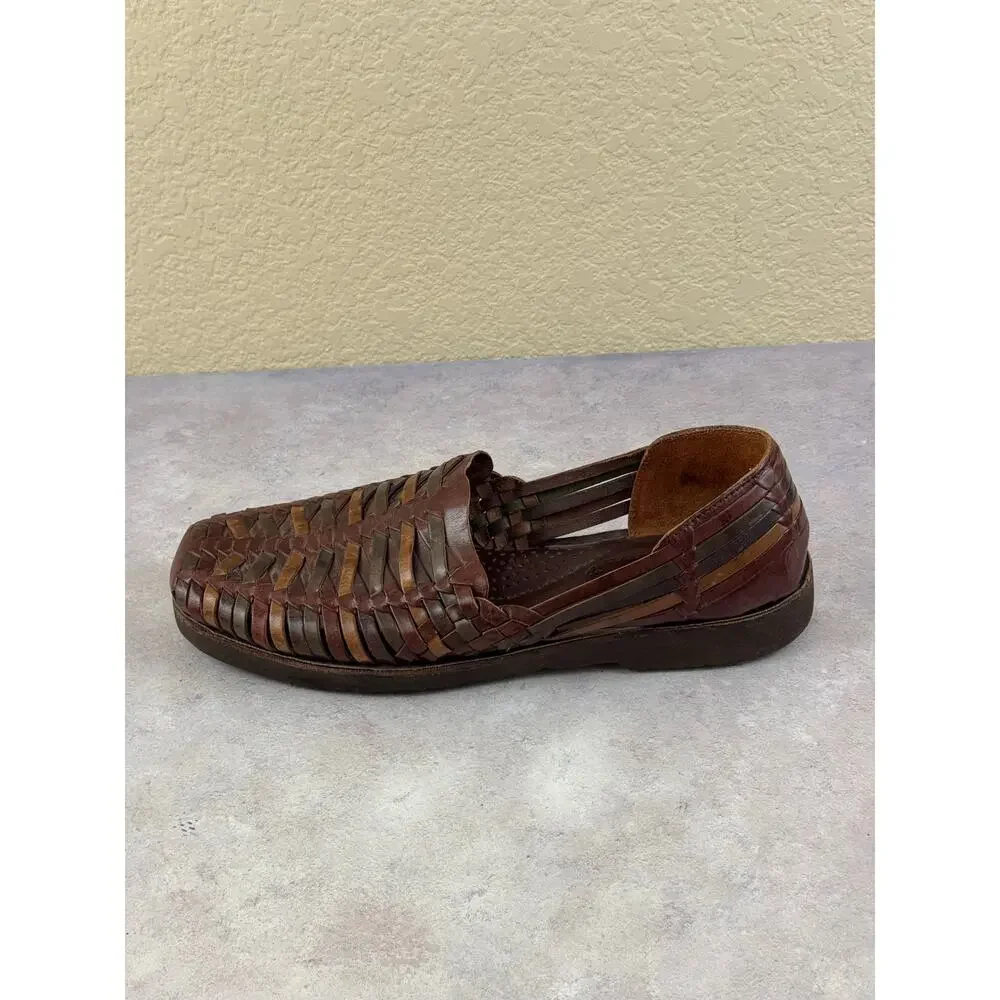 Sunsteps Hand-Woven Leather Loafers Shoes Men Sz 11.5 Brown Preppy Boho